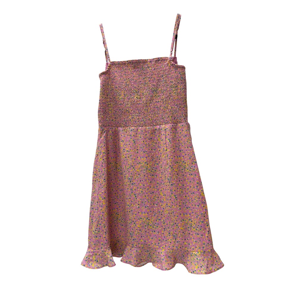 French Connection Pink Floral Smocked Mini Dress Ruffle Hem Size 4 XS - Picture 4 of 4